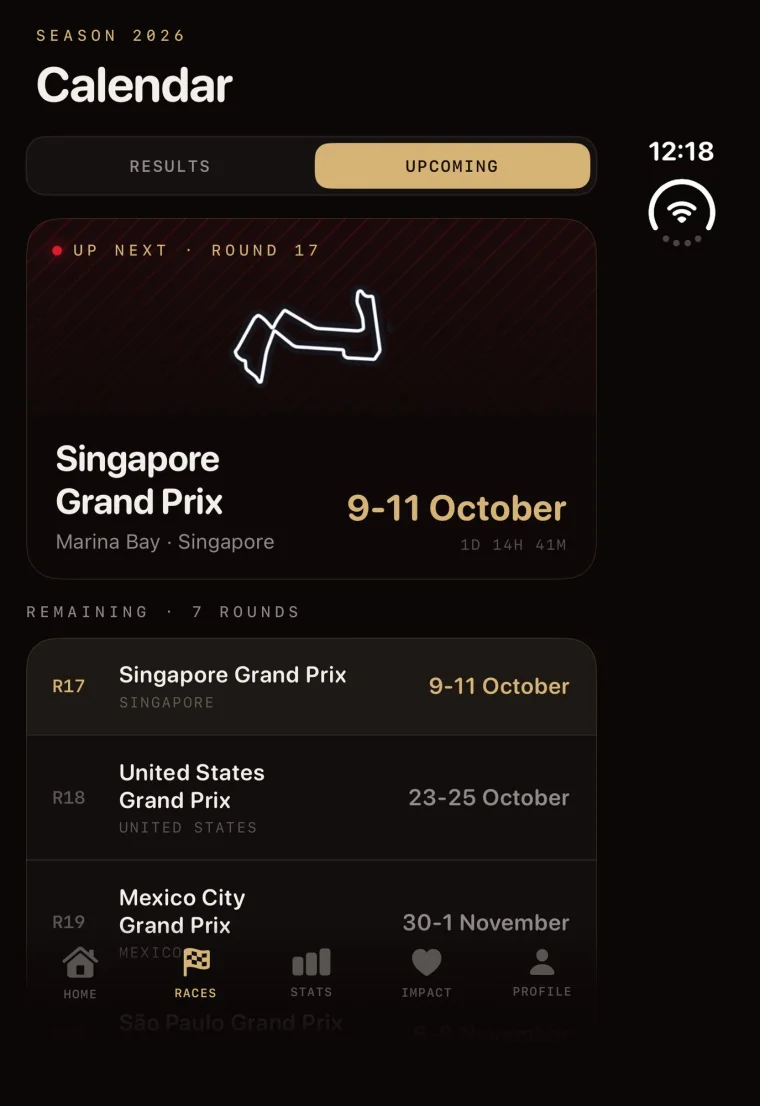 Team 44 on iPhone Duo: the race calendar with the Singapore Grand Prix up next