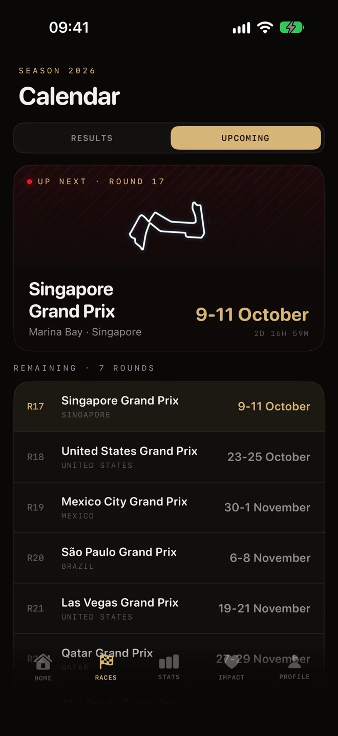 Team 44 on iPhone: the race calendar with upcoming rounds and results